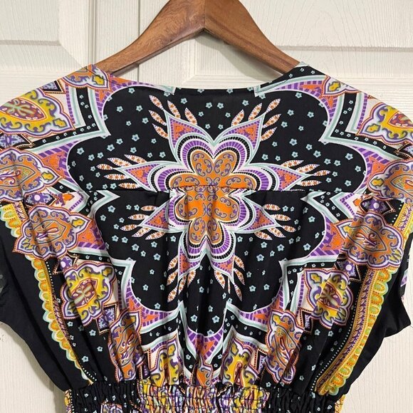 She's Cool Womens Black Purple Y2K  Paisley Smocked Vneck Mini Dress Medium - Picture 5 of 7